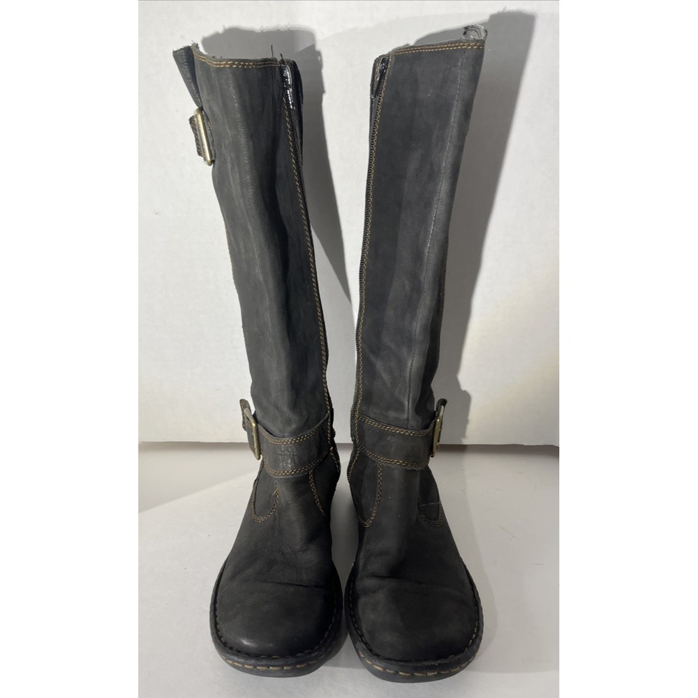 B O C by Born Black Pebbled Leather Moto Buckle Knee High Tall Zipper Boots 7 - Picture 3 of 9